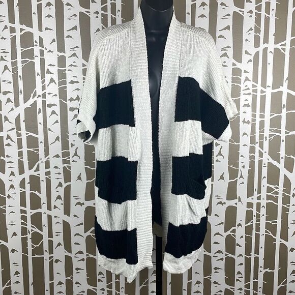 Vince Camuto Short Sleeve Striped Open Front Cardigan Sweater XL - Picture 1 of 8